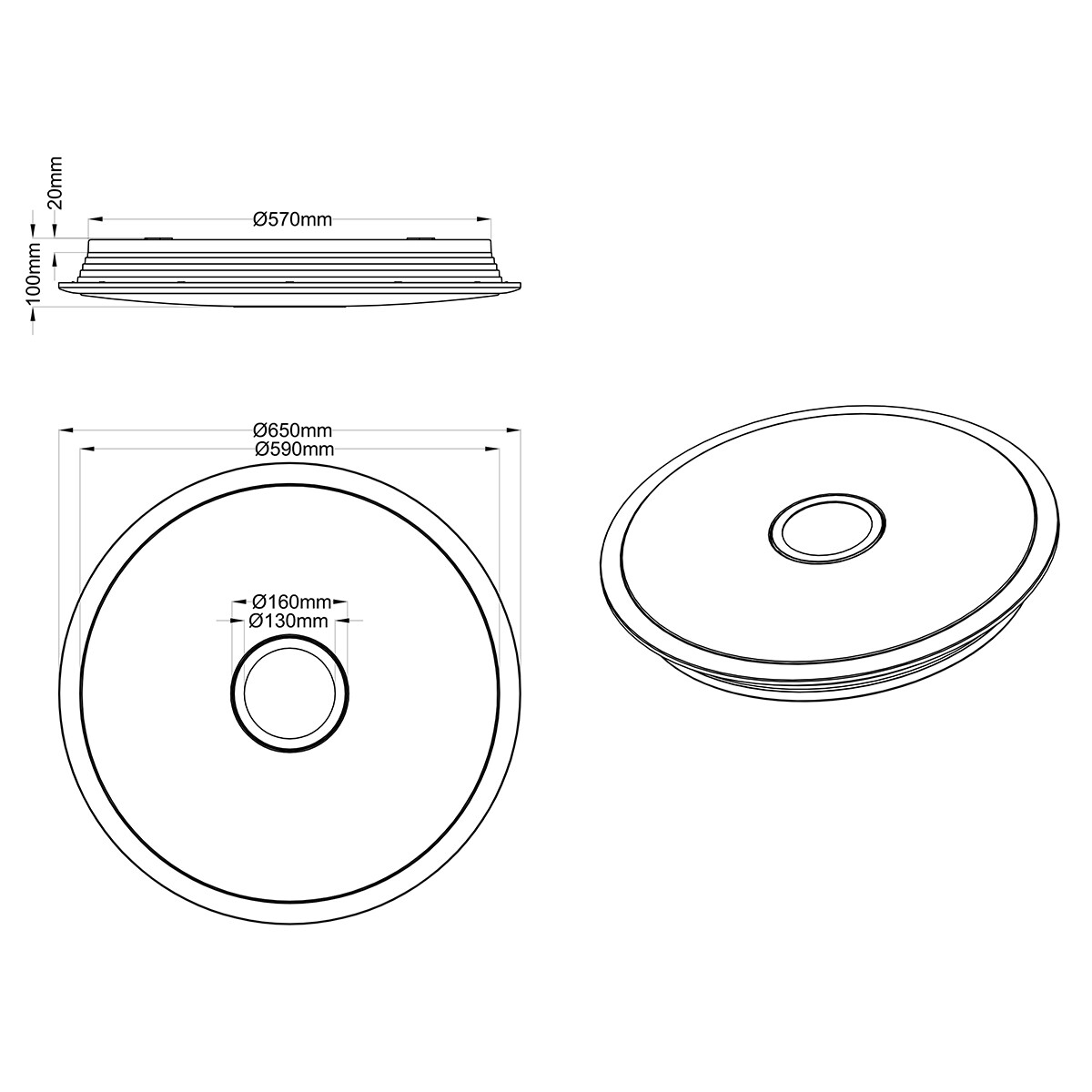 Plafonnier LED - Trion Osirina - 100W - Couleur de lumière ajustable - Dimmable - Télécommande - Rond - Chrome Brillant - Plastique