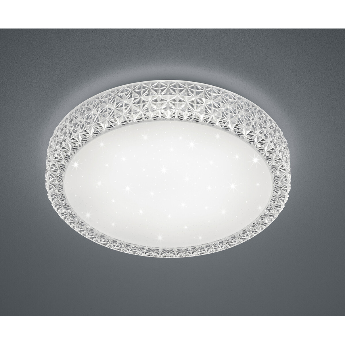 Plafonnier LED - Trion Pegyon - 27W - Blanc Chaud 3000K - Télécommande - Dimmable - Lumière Étoile - Rond - Mat Blanc - Acrylique