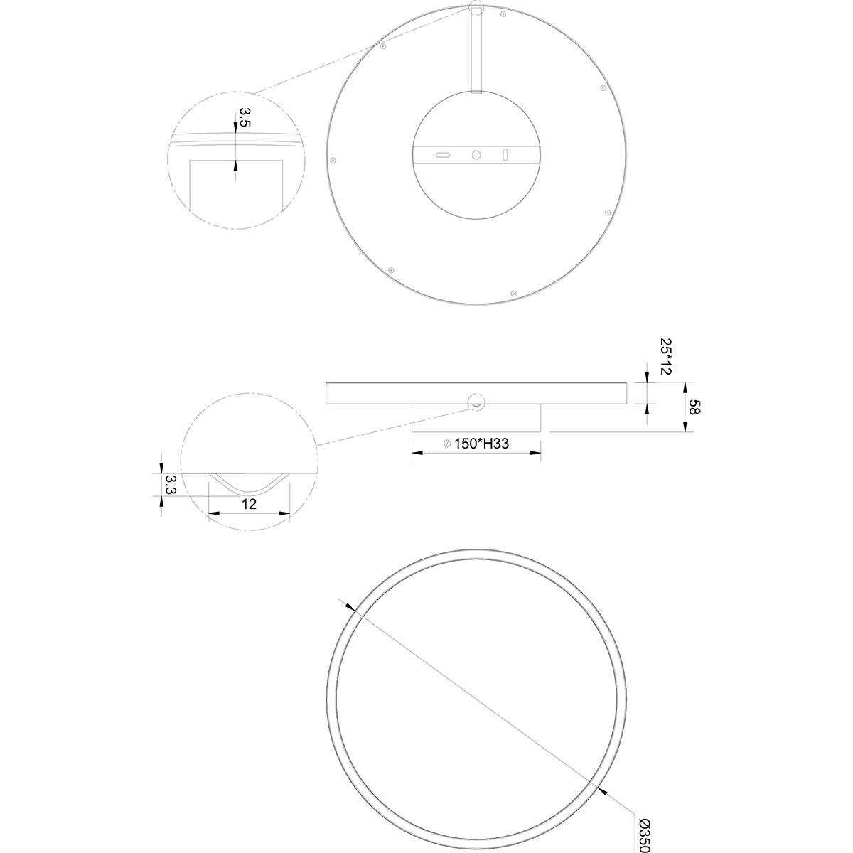 Plafonnier LED - Trion Rad - Montage en saillie Rond 20W - Blanc Chaud 3000K - Blanc Mat - Métal