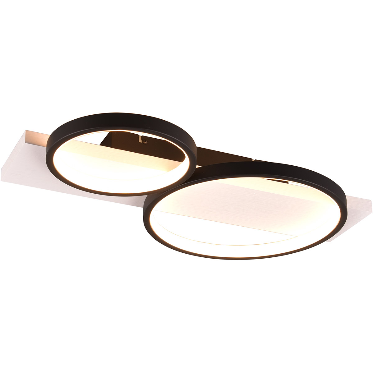 Plafonnier LED - Trion Rameda - 26W - Blanc Chaud 3000K - Dimmable - Rond Rectangulaire - Noir Mat - Métal