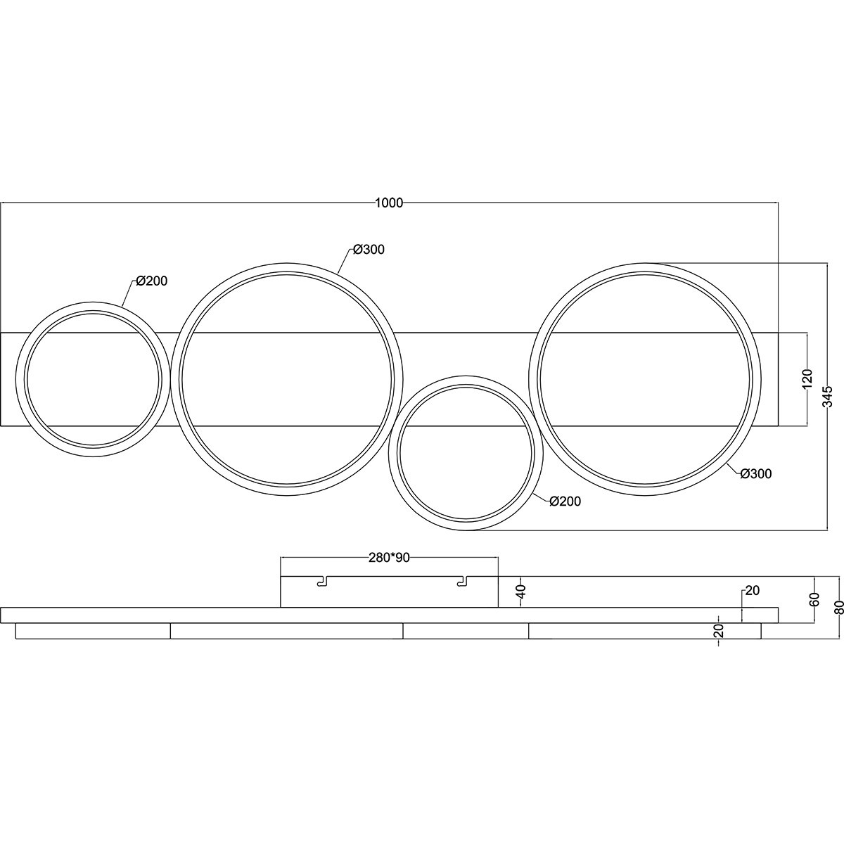 Plafonnier LED - Trion Rameda - 44W - Blanc Chaud 3000K - Dimmable - Rond Rectangulaire - Titane - Métal