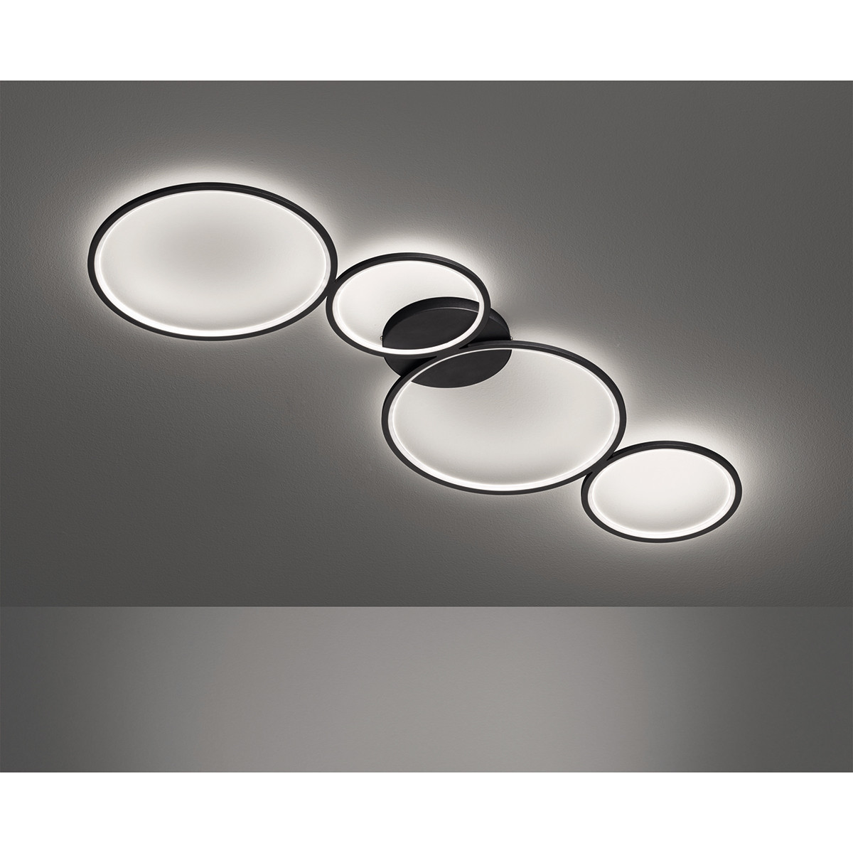 Plafonnier LED - Trion Rondy - 37W - Blanc Chaud 3000K - Dimmable - Rond - Mat Noir - Aluminium