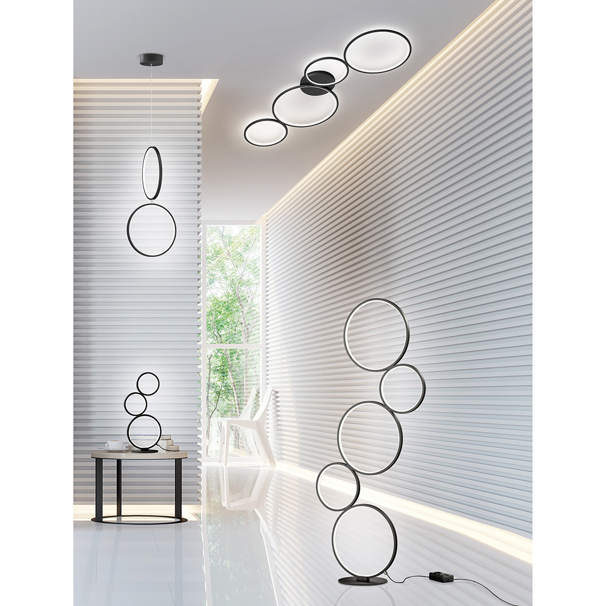 Plafonnier LED - Trion Rondy - 37W - Blanc Chaud 3000K - Dimmable - Rond - Mat Noir - Aluminium