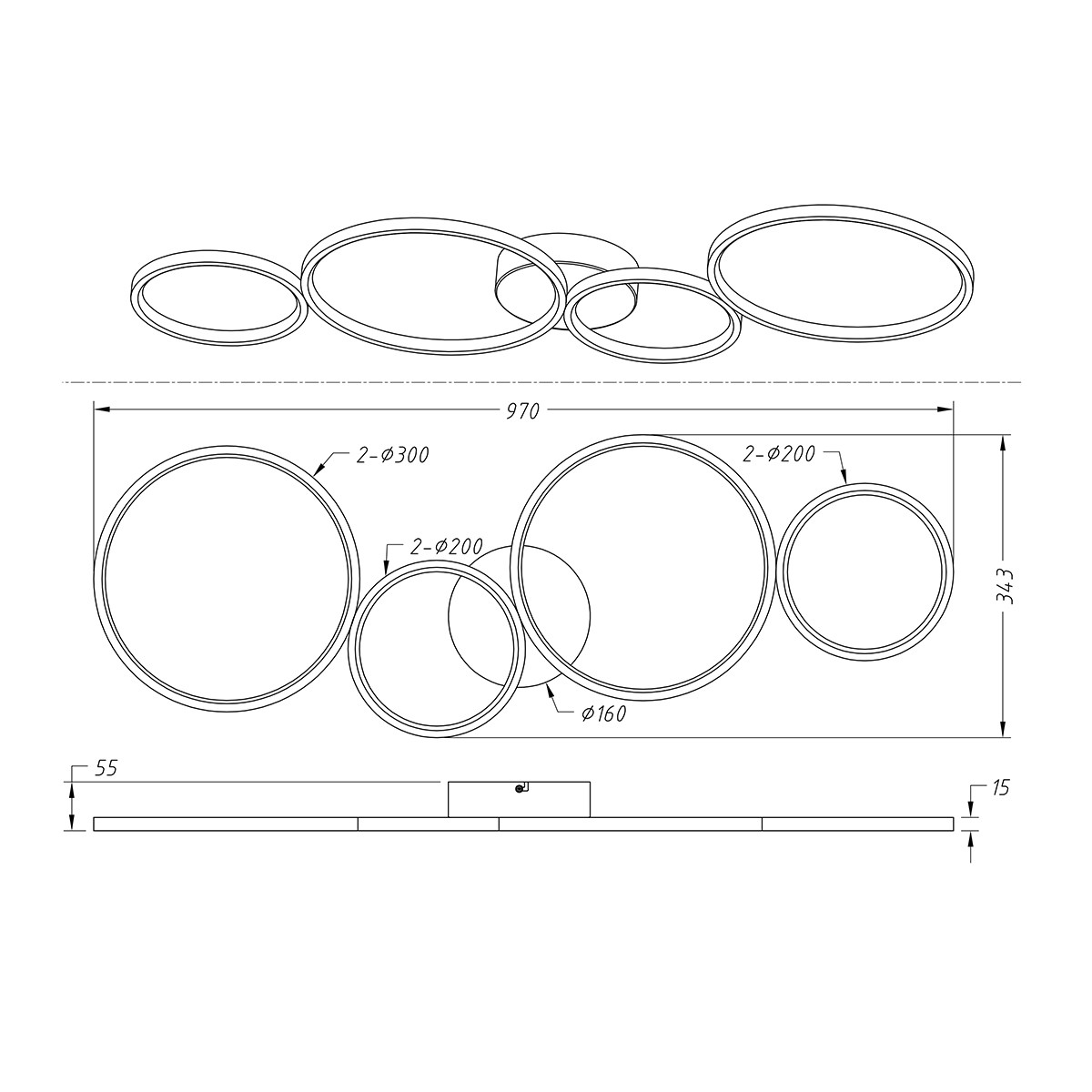 Plafonnier LED - Trion Rondy - 37W - Blanc Chaud 3000K - Dimmable - Rond - Mat Noir - Aluminium