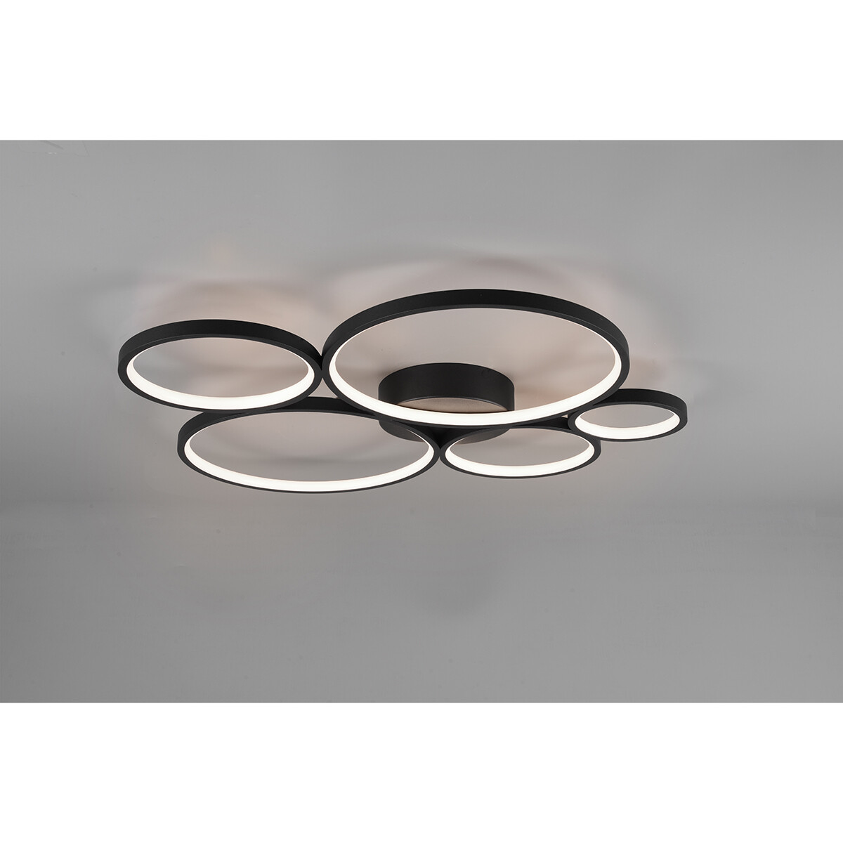 Plafonnier LED - Trion Rondy - 49W - Blanc Chaud 3000K - Dimmable - Rond - Mat Noir - Aluminium