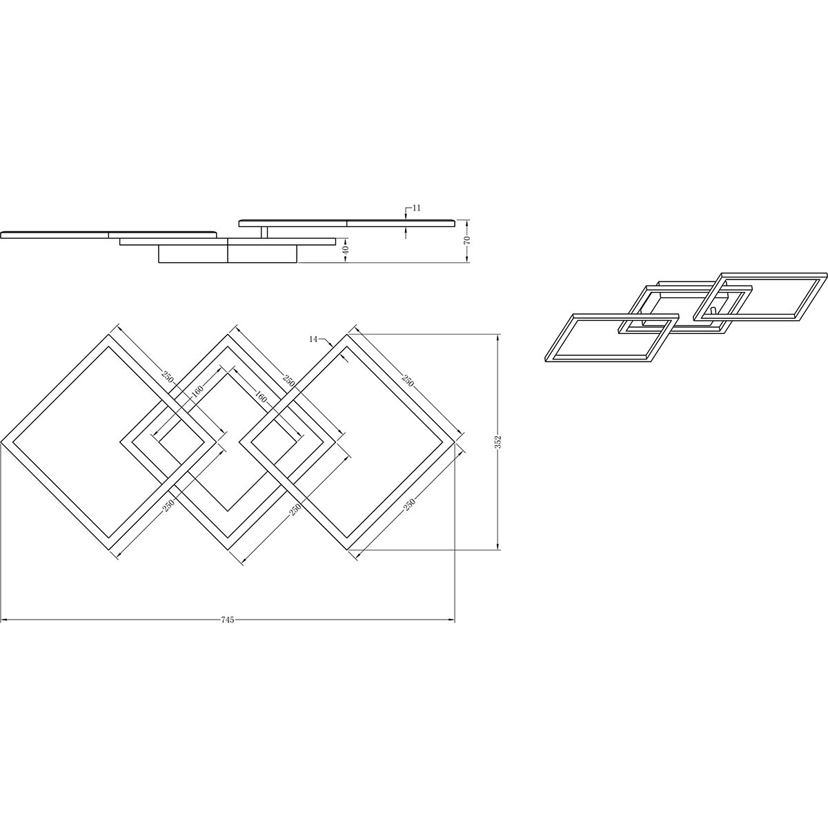 Plafonnier LED - Trion Square - 31W - Blanc Chaud 3000K - Carré - Café - Métal