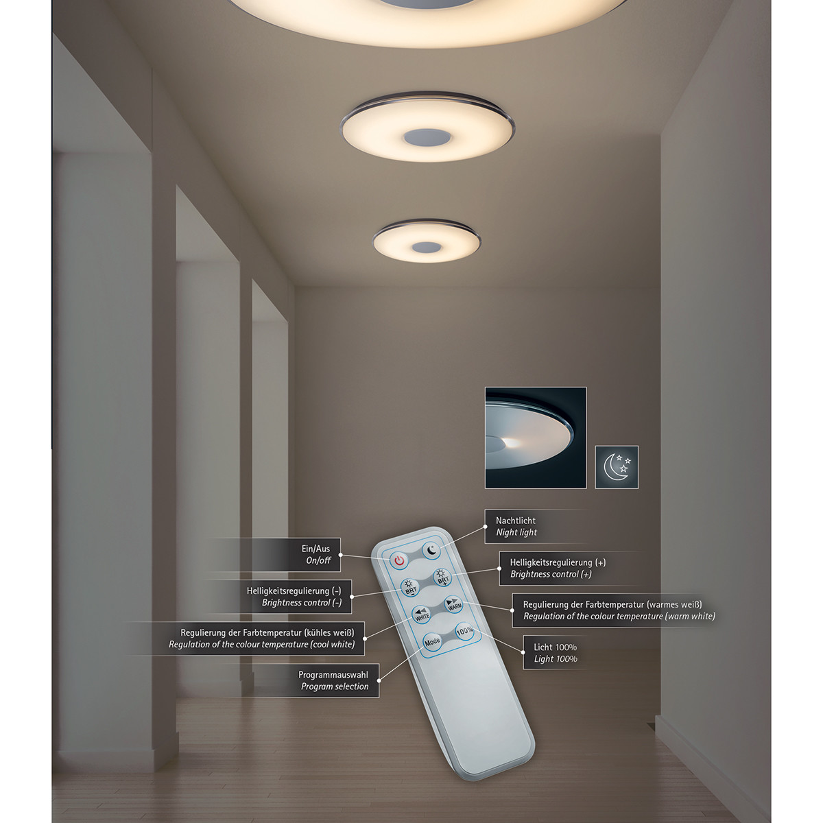 Plafonnier LED - Trion Tako - 45W - Couleur de lumière ajustable - Dimmable - Télécommande - Rond - Mat Blanc