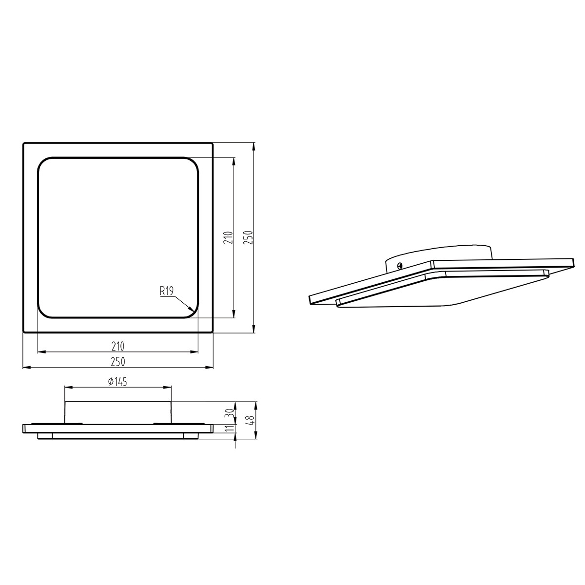 Plafonnier LED - Lumière de Salle de Bain - Trion Tovery - En Saillie Carré 18W - Étanche IP54 - Blanc Chaud 3000K - Mat Blanc - Aluminium