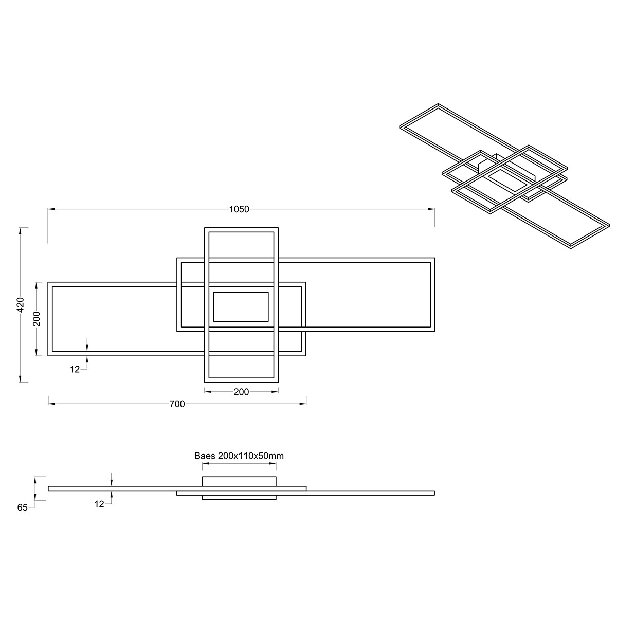 Plafonnier LED - Éclairage de Plafond - Trion Urano - 60W - Couleur de lumière ajustable - Télécommande - Dimmable - Rectangle - Mat Nickel - Aluminium