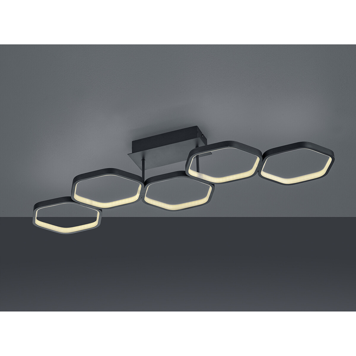 Plafonnier LED - Trion Vigon - 24W - Blanc Chaud 3000K - Dimmable - Rectangle - Mat Anthracite - Aluminium