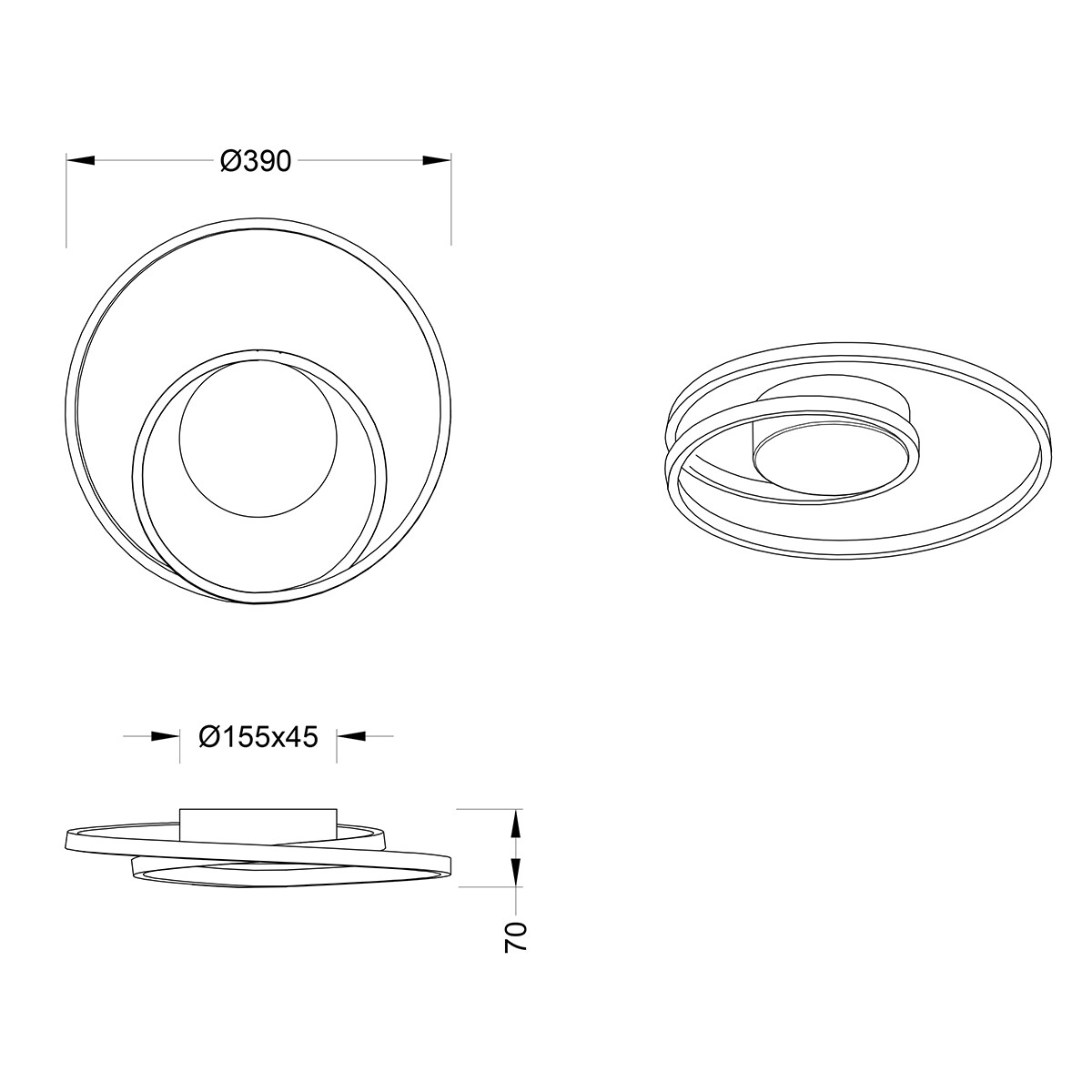 Plafonnier LED - Trion Zobun - 22W - Blanc Chaud 3000K - Dimmable - Rond - Mat Blanc - Aluminium