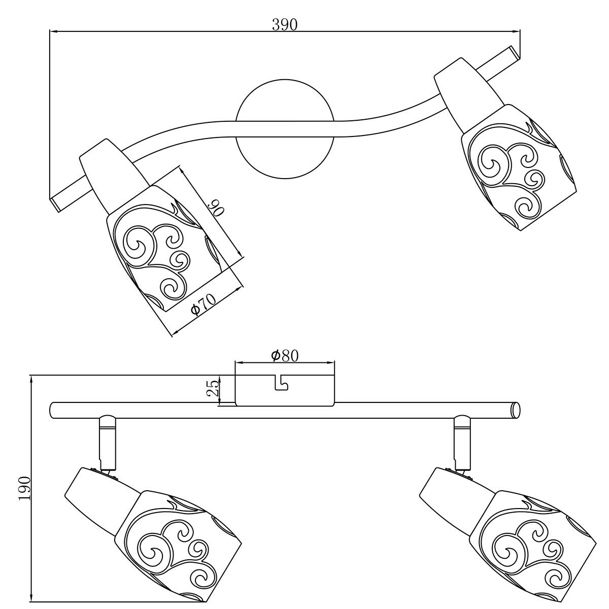 Spot de plafond LED - Éclairage de Plafond - Trion Kalora - Douille E14 - 2-lumières - Rectangle - Mat Nickel - Aluminium