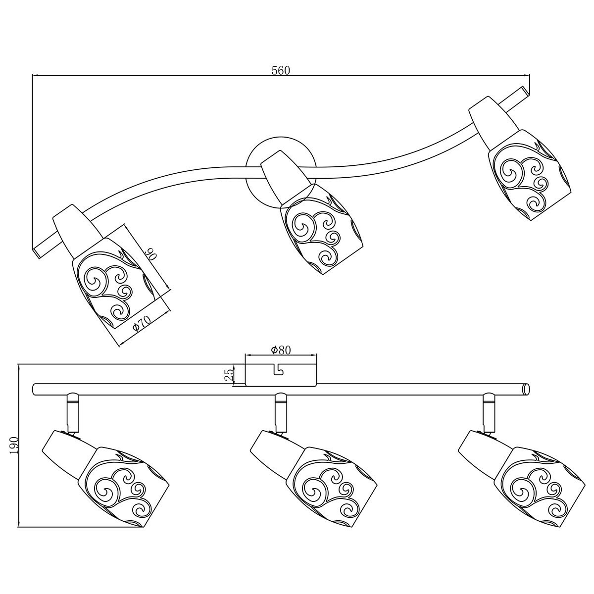 Spot de plafond LED - Éclairage de Plafond - Trion Kalora - Douille E14 - 3-lumières - Rectangle - Mat Nickel - Aluminium