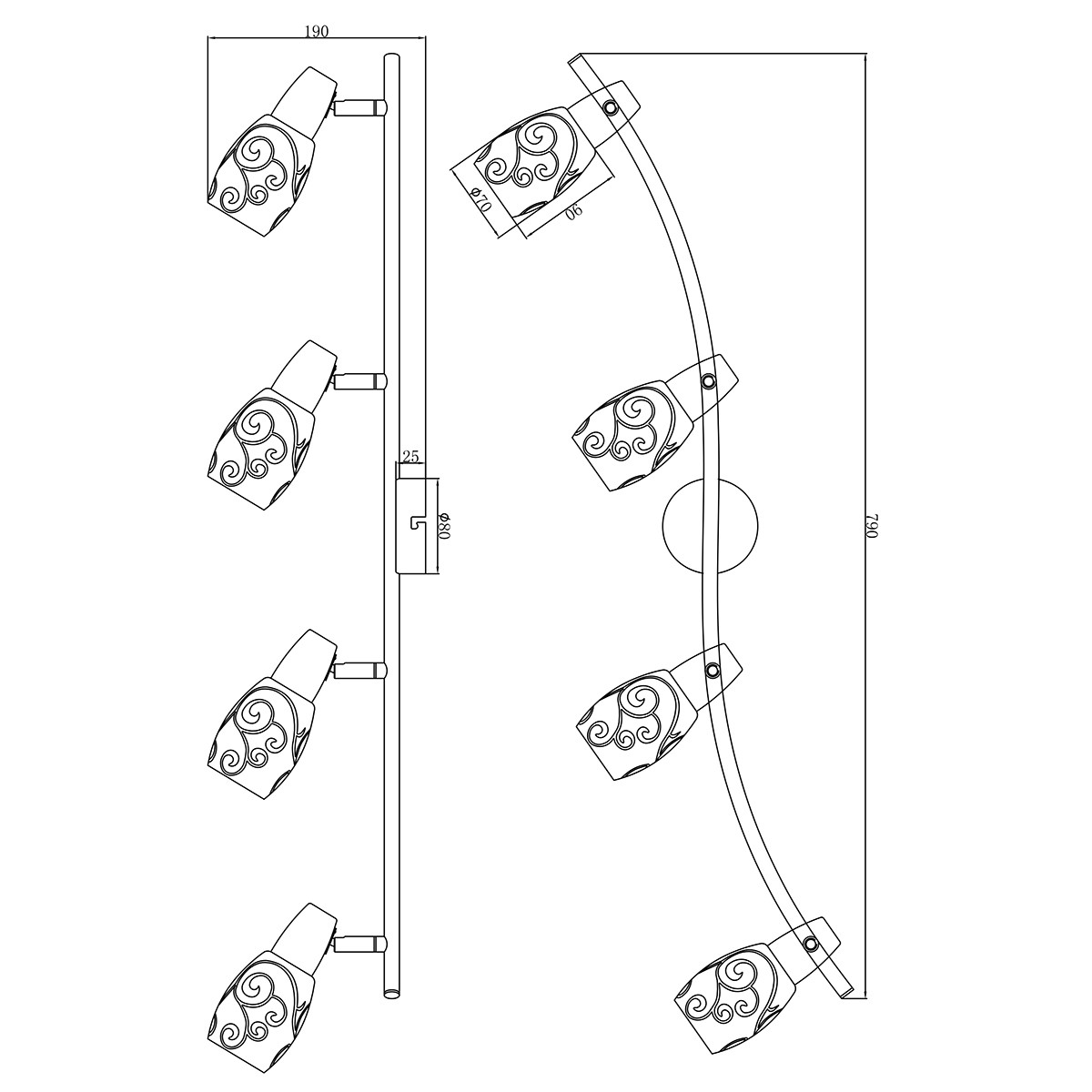 Spot de plafond LED - Éclairage de Plafond - Trion Kalora - Douille E14 - 4-lumières - Rectangle - Mat Nickel - Aluminium