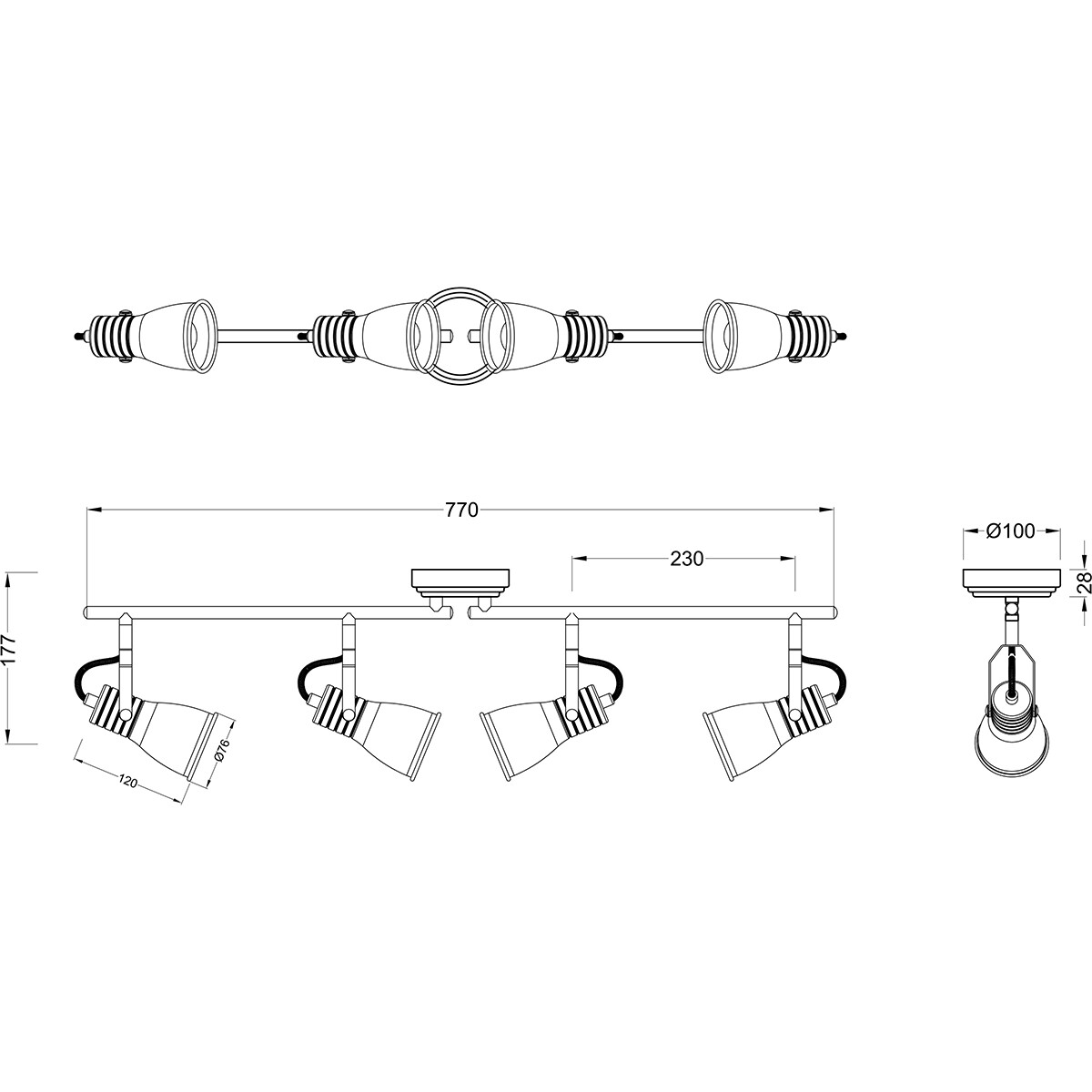 Spot de plafond LED - Éclairage de Plafond - Trion Sanita - Douille E14 - 4-lumières - Rectangle - Blanc Antique - Aluminium