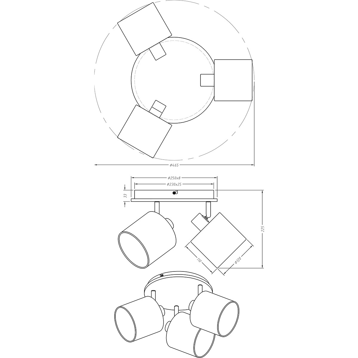 Spot de plafond LED - Éclairage de Plafond - Trion Torry - Douille E14 - 3-lumières - Rond - Mat Brun - Aluminium