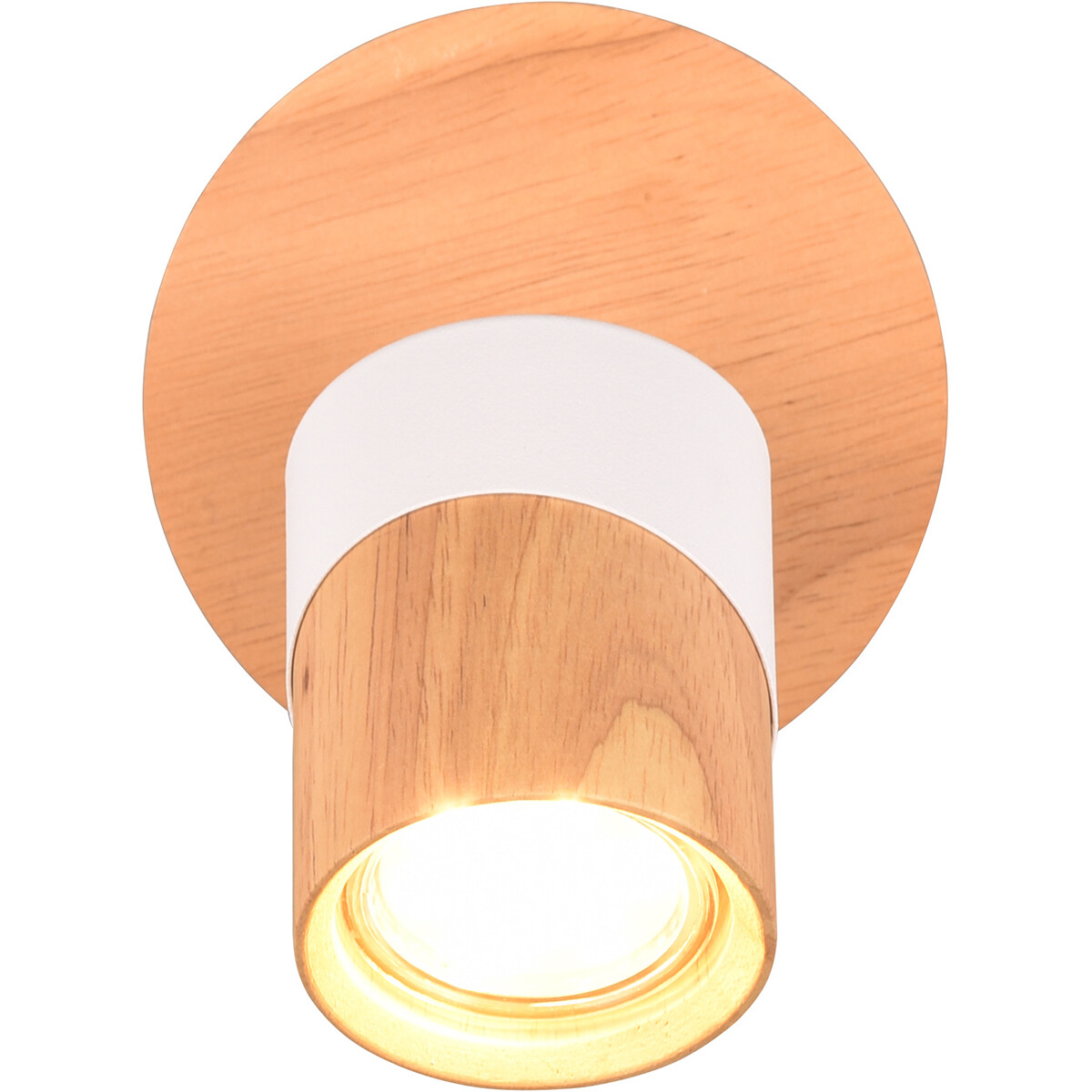 Spot LED de plafond - Trion Arnia - Douille GU10 - 1 lumière - Rond - Bois/Blanc - Bois naturel