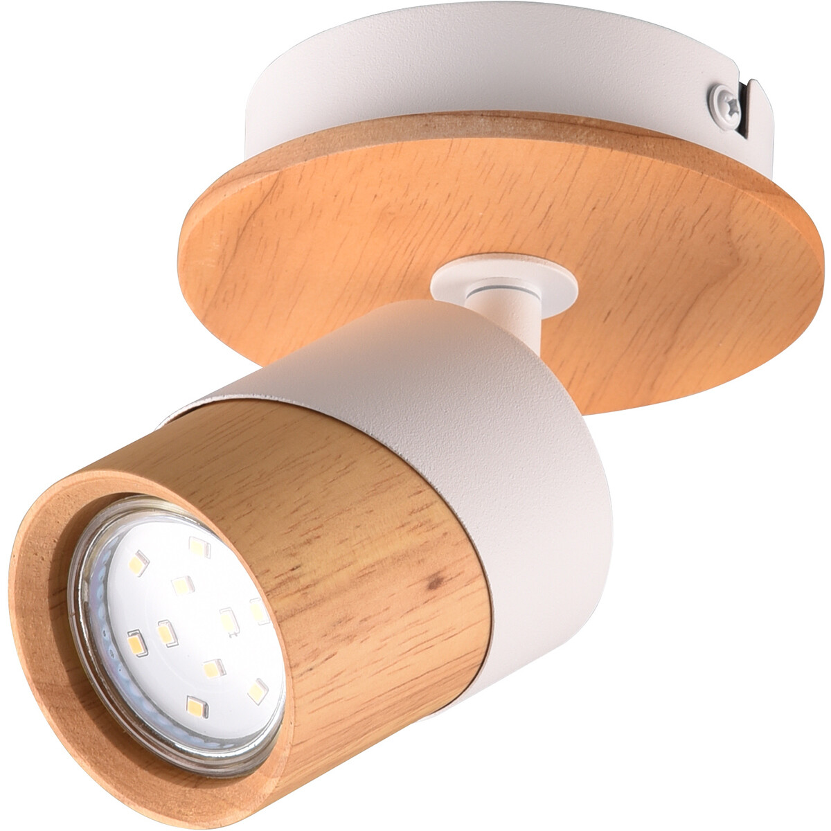 Spot LED de plafond - Trion Arnia - Douille GU10 - 1 lumière - Rond - Bois/Blanc - Bois naturel