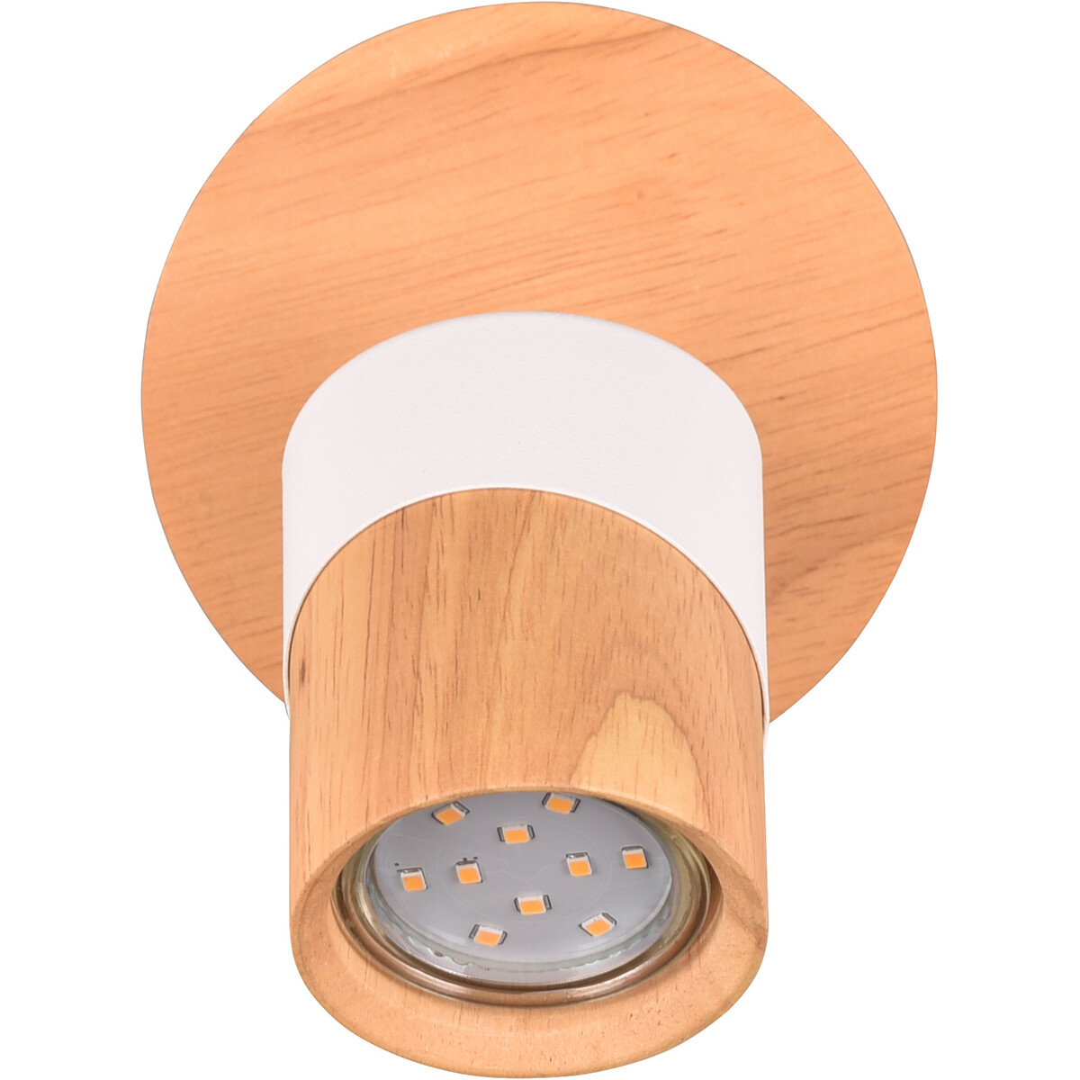 Spot LED de plafond - Trion Arnia - Douille GU10 - 1 lumière - Rond - Bois/Blanc - Bois naturel