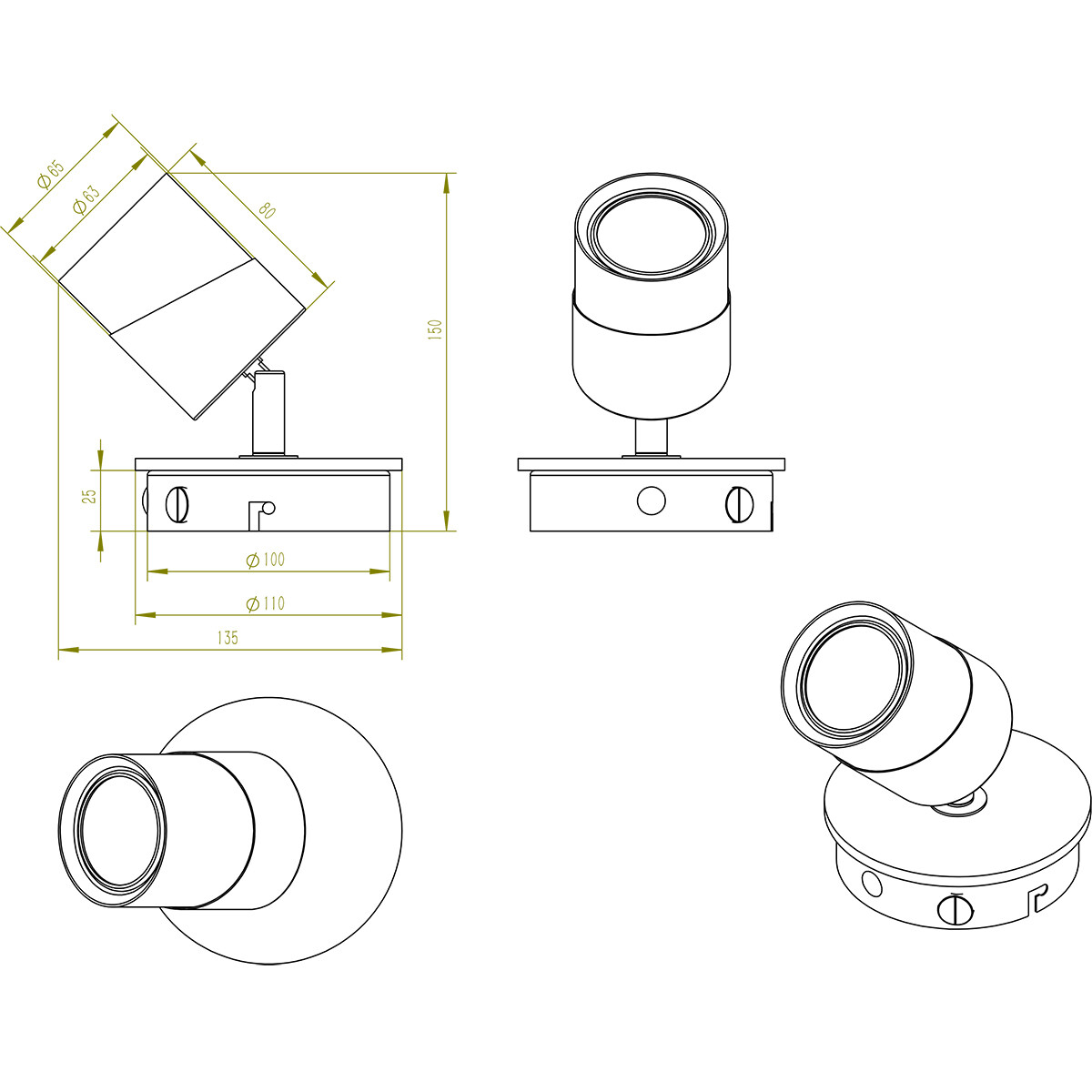 Spot LED de plafond - Trion Arnia - Douille GU10 - 1 lumière - Rond - Bois/Blanc - Bois naturel