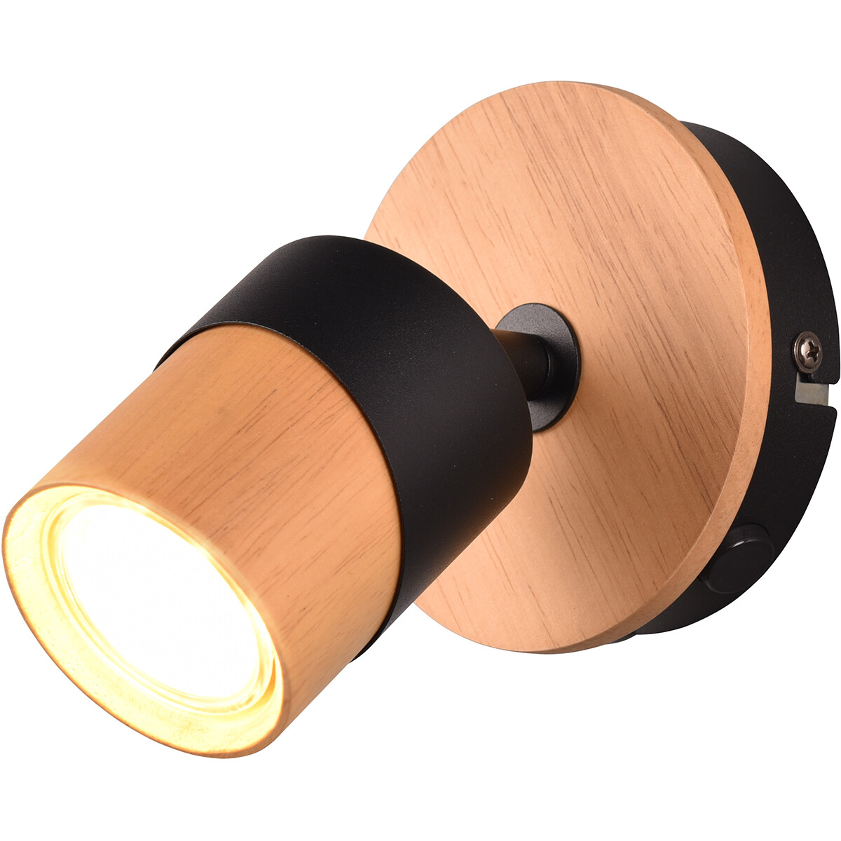 Spot LED de plafond - Trion Arnia - Douille GU10 - 1 lumière - Rond - Bois/Noir - Bois naturel