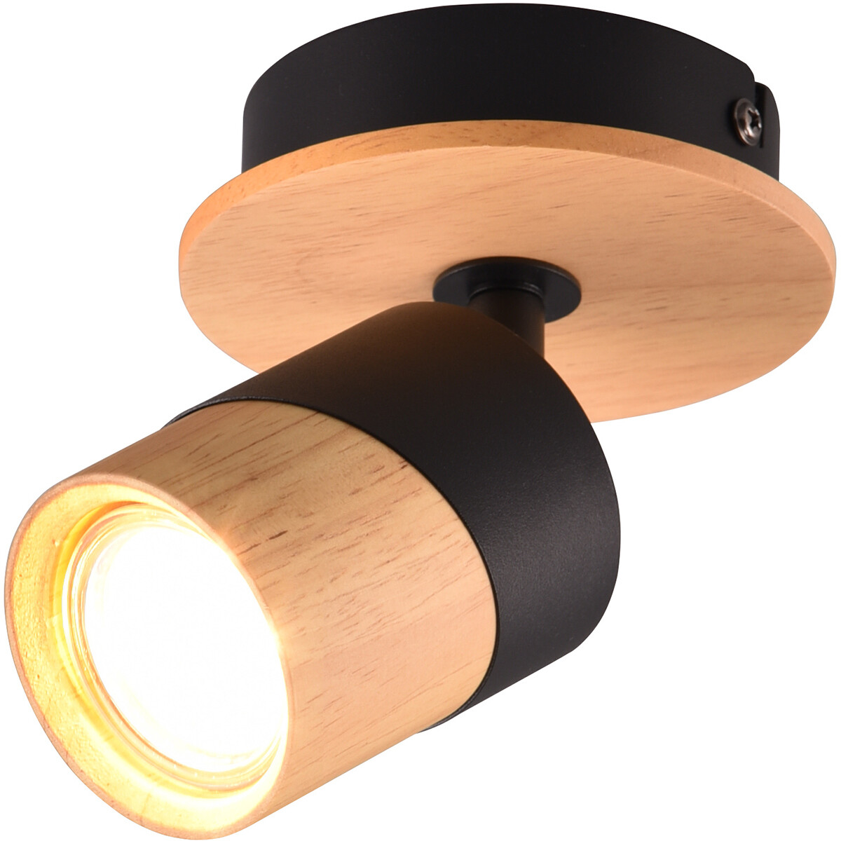 Spot LED de plafond - Trion Arnia - Douille GU10 - 1 lumière - Rond - Bois/Noir - Bois naturel