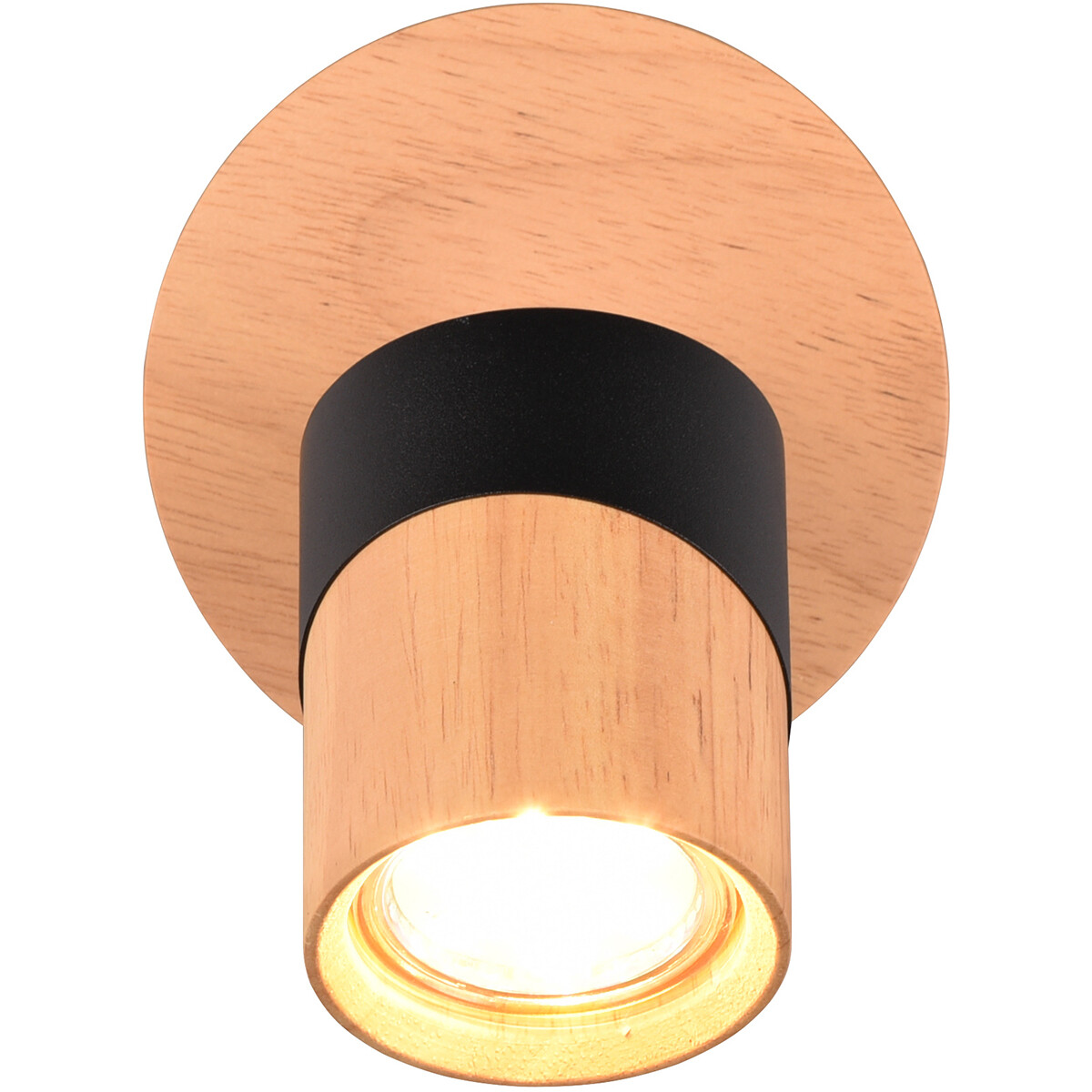 Spot LED de plafond - Trion Arnia - Douille GU10 - 1 lumière - Rond - Bois/Noir - Bois naturel