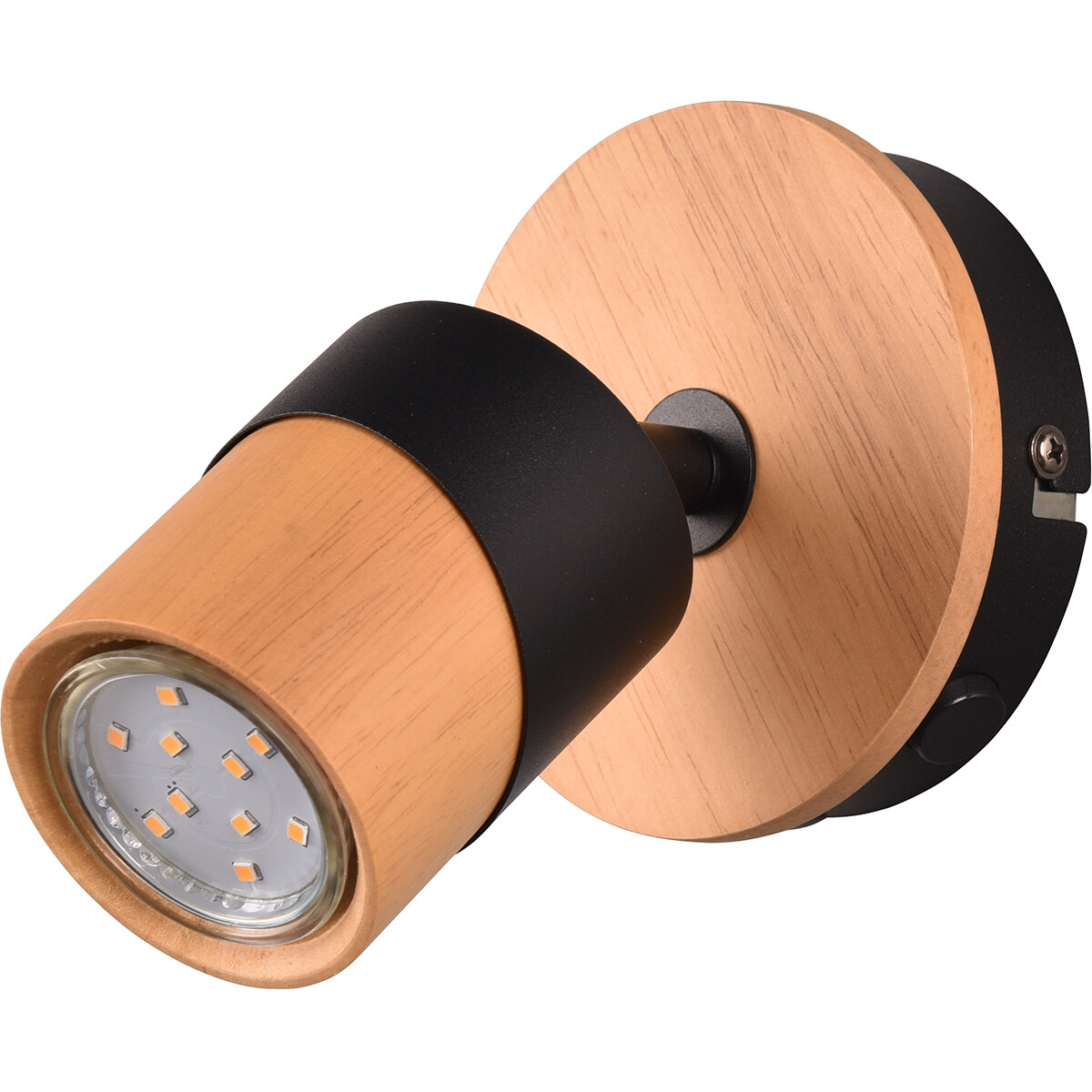 Spot LED de plafond - Trion Arnia - Douille GU10 - 1 lumière - Rond - Bois/Noir - Bois naturel