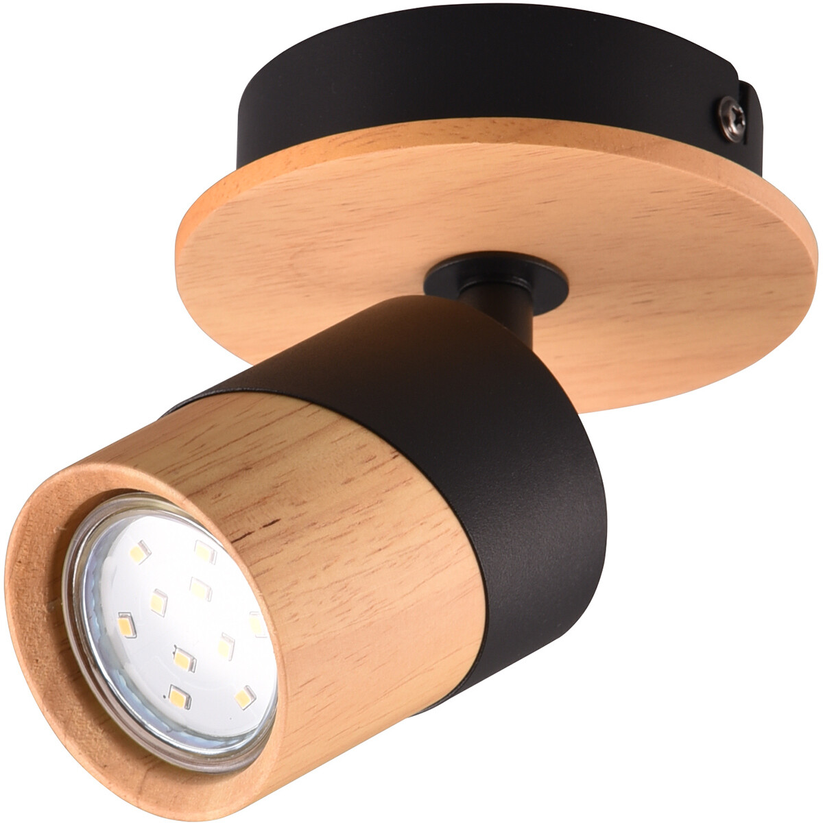 Spot LED de plafond - Trion Arnia - Douille GU10 - 1 lumière - Rond - Bois/Noir - Bois naturel