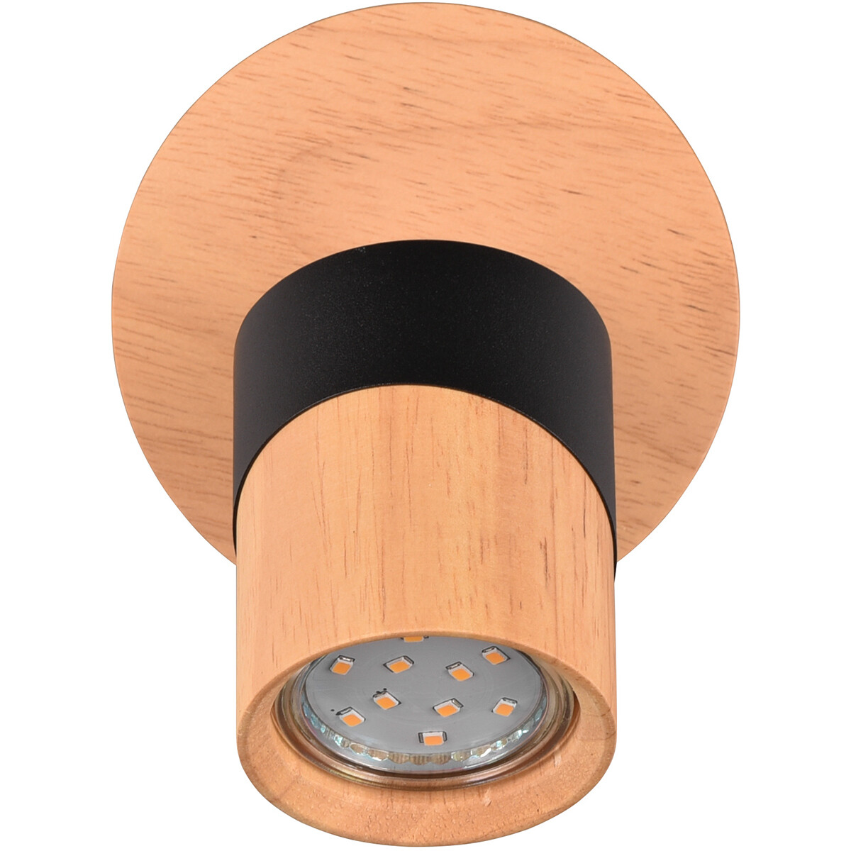 Spot LED de plafond - Trion Arnia - Douille GU10 - 1 lumière - Rond - Bois/Noir - Bois naturel