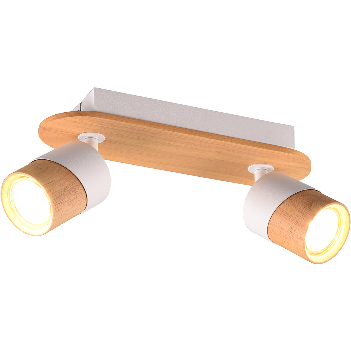 Spot LED de plafond - Trion Arnia - Douille GU10 - 2 lumières - Rond - Bois/Blanc - Bois naturel