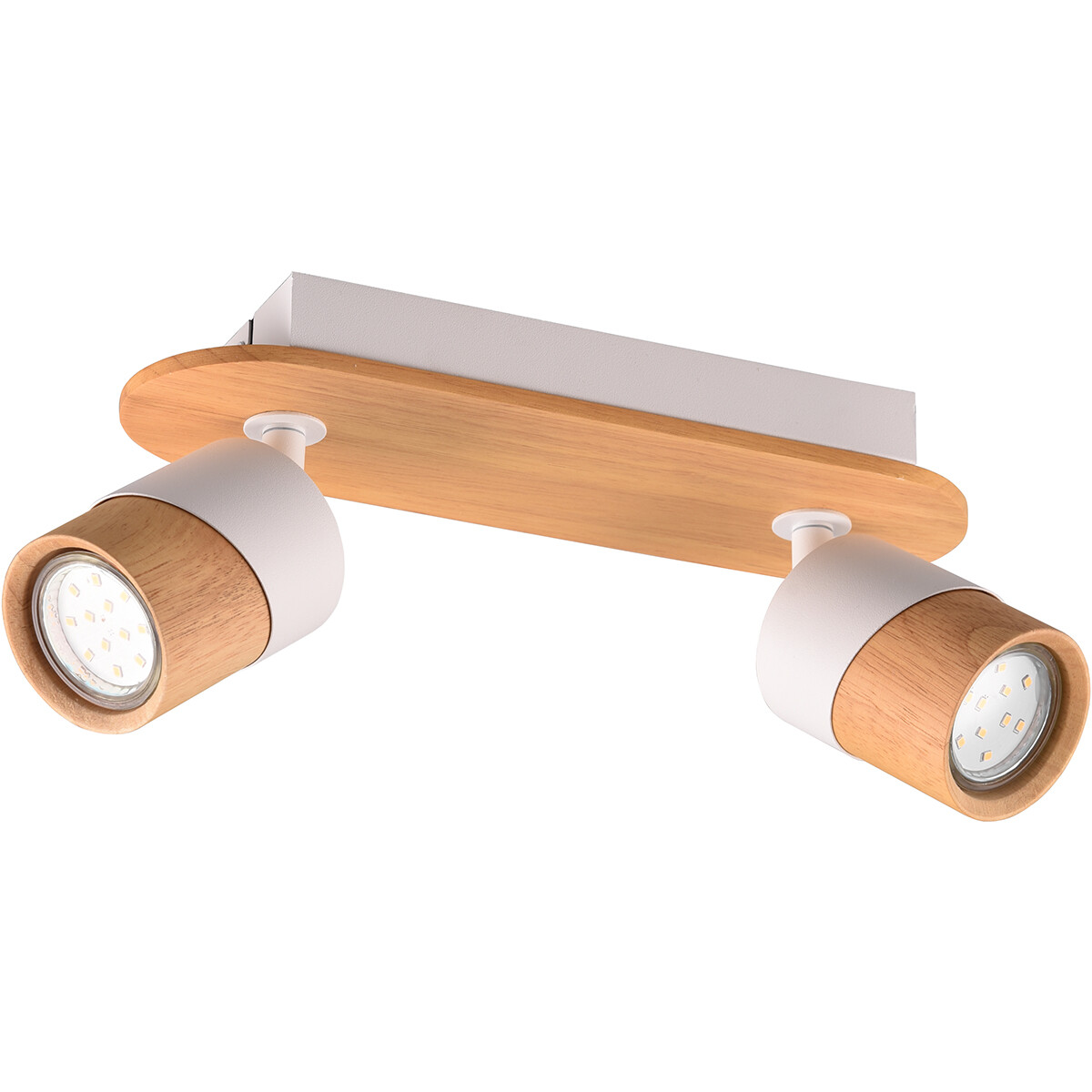 Spot LED de plafond - Trion Arnia - Douille GU10 - 2 lumières - Rond - Bois/Blanc - Bois naturel