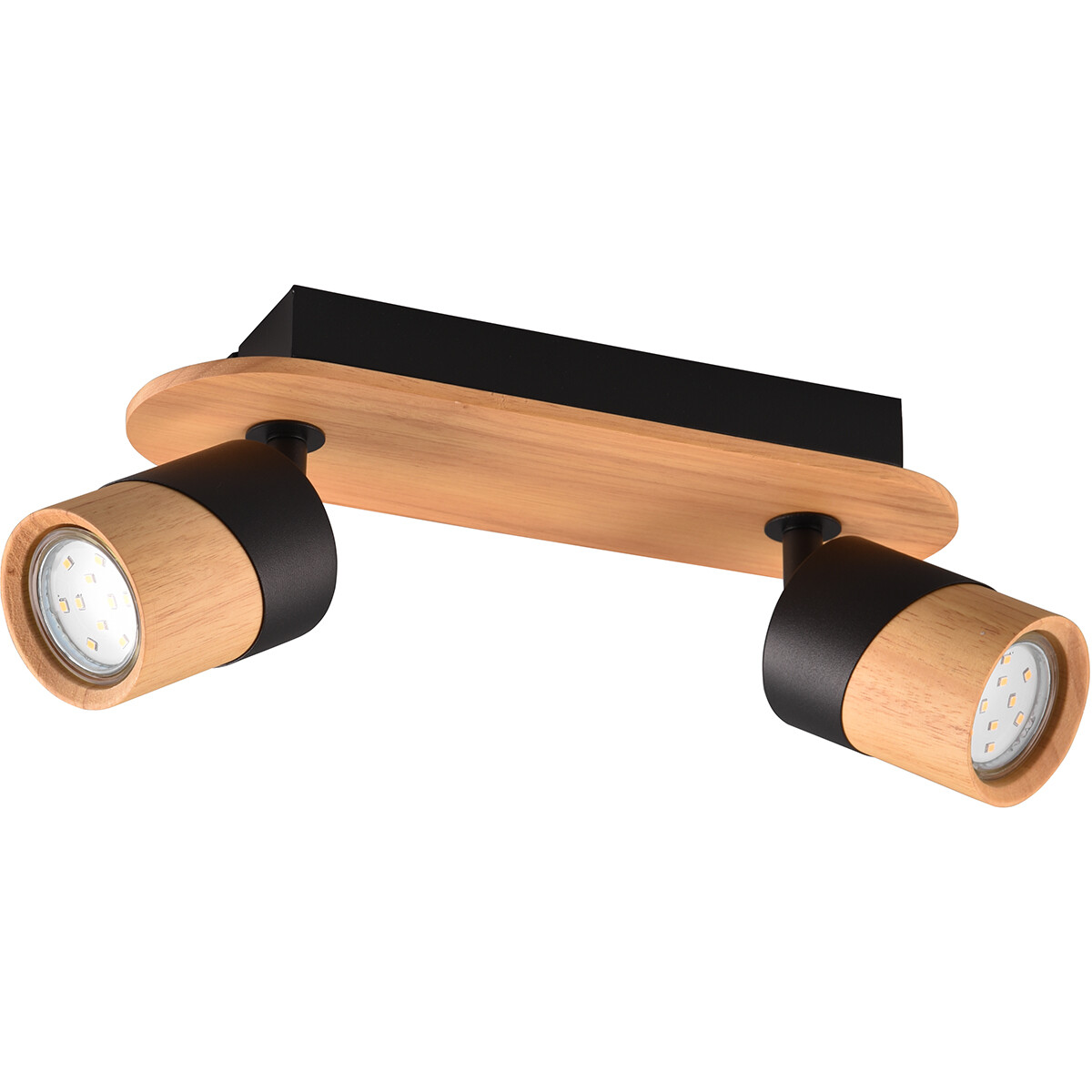 Spot LED de plafond - Trion Arnia - Douille GU10 - 2 lumières - Rond - Bois/Noir - Bois naturel