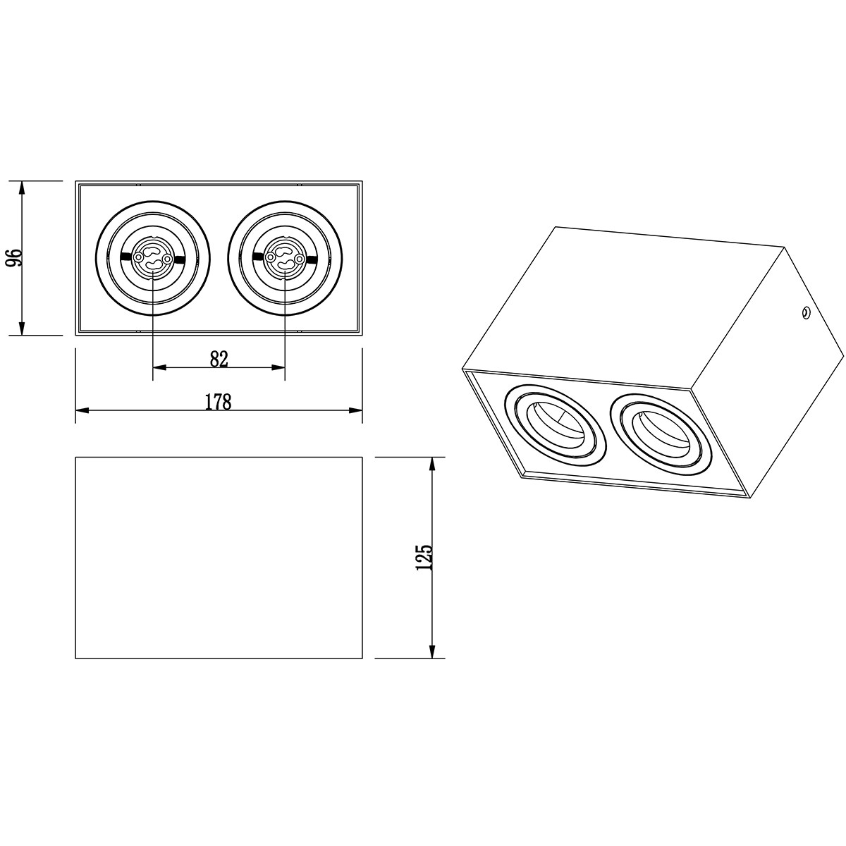 Spot de plafond LED - Trion Bisqy - Douille GU10 - 2-lumières - Rectangle - Mat Blanc - Aluminium