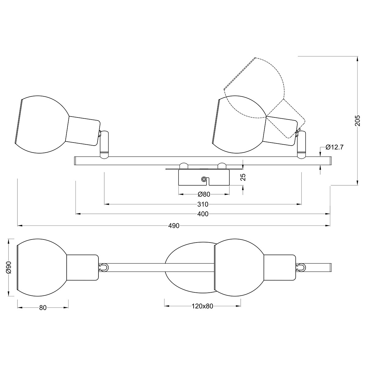 Spot de plafond LED - Trion Brista - Douille E14 - 2-lumières - Rond - Chrome Brillant - Aluminium