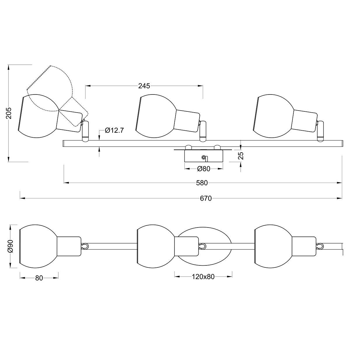 Spot de plafond LED - Trion Brista - Douille E14 - 3-lumières - Rond - Chrome Brillant - Aluminium