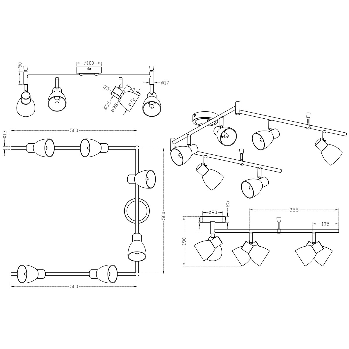 Spot de plafond LED - Trion Caru - 18W - Douille G9 - Blanc Chaud 3000K - 6-lumières - Dimmable - Rectangle - Mat Nickel - Aluminium