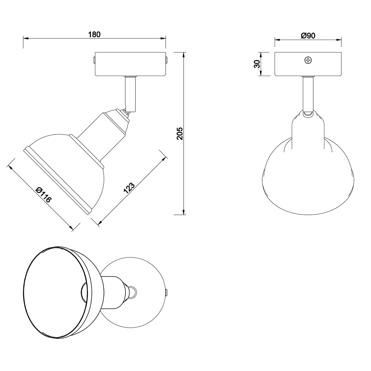 Spot Applique LED - Trion Delvira - Douille E14 - 1-lumière - Rond - Nickel Antique - Aluminium