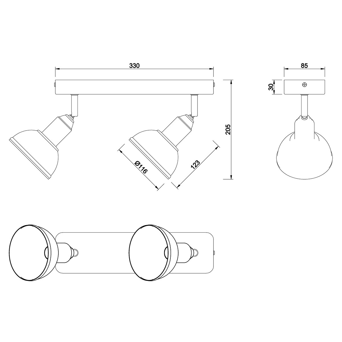 Spot de plafond LED - Trion Delvira - Douille E14 - 2-lumières - Rond - Nickel Antique - Aluminium