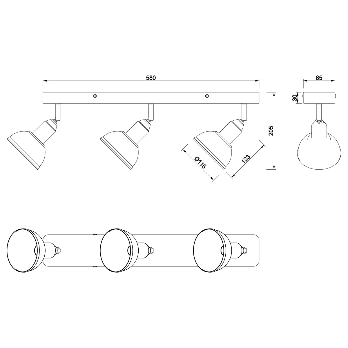 Spot de plafond LED - Trion Delvira - Douille E14 - 3-lumières - Rond - Nickel Antique - Aluminium