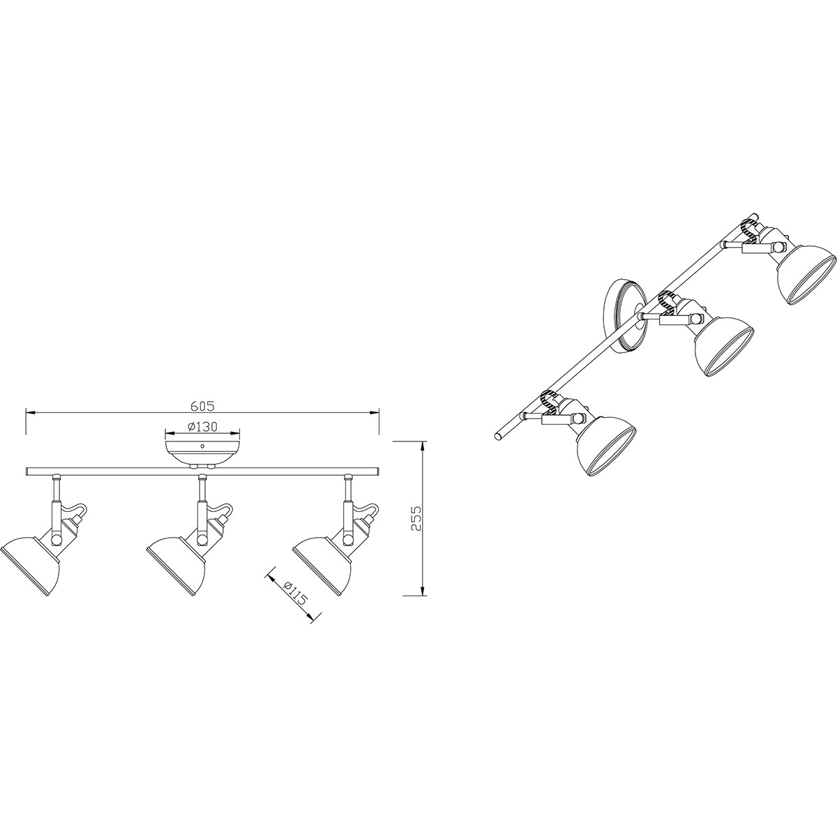 Spot de plafond LED - Trion Gini - Douille E14 - 3-lumières - Rectangle - Mat Noir - Aluminium