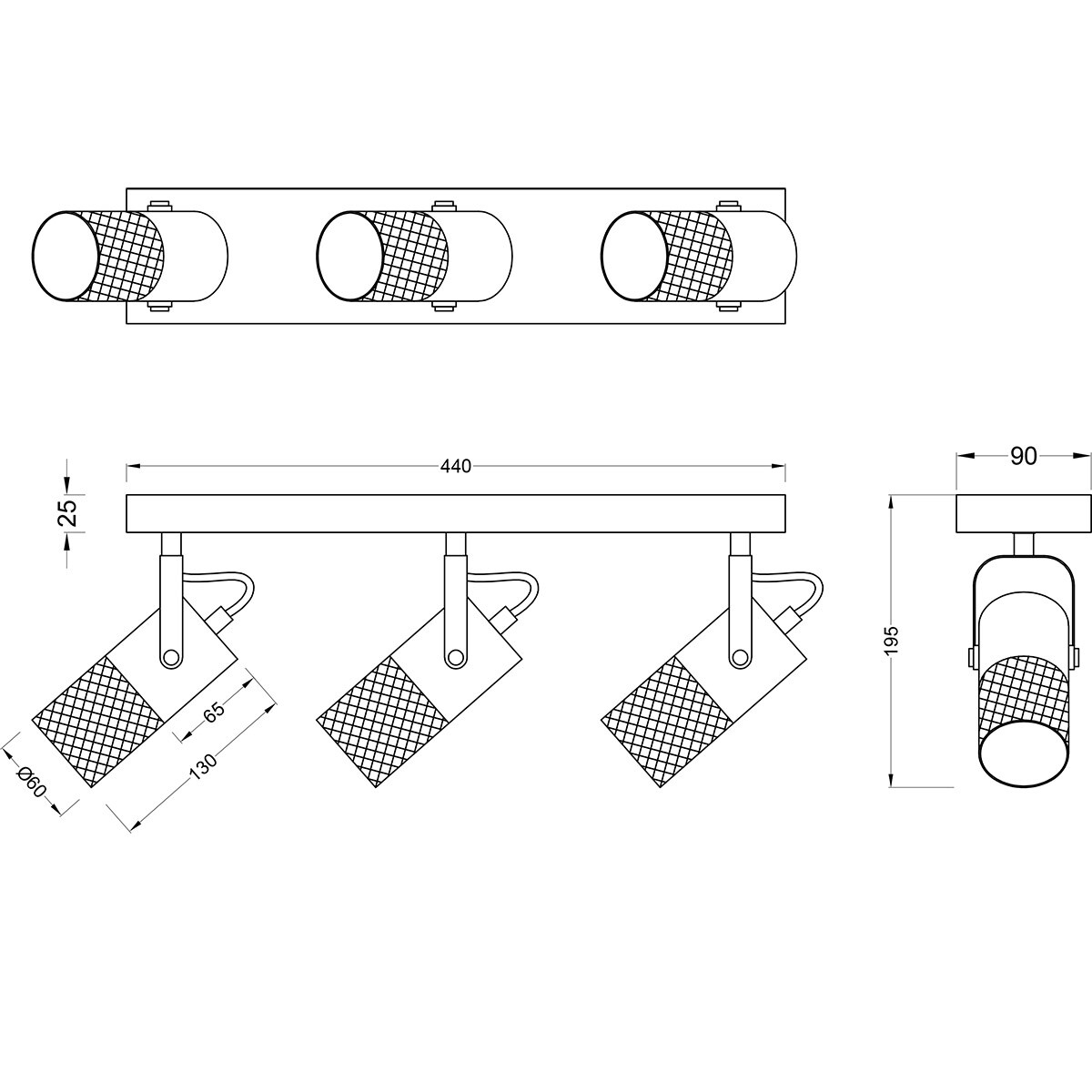 LED Spot de Plafond - Trion Josh - Douille E14 - 3-lumières - Rond - Noir Blanc - Métal