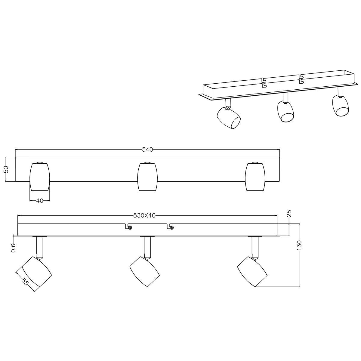 Spot de plafond LED - Trion Micko - Douille GU10 - 3-lumières - Rectangle - Mat Nickel - Aluminium