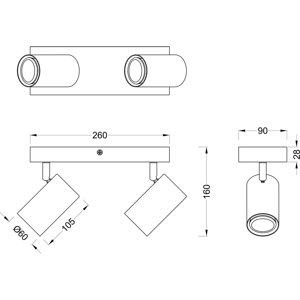 Spot de plafond LED - Trion Milona - Douille GU10 - 2-lumières - Rond - Mat Nickel - Aluminium