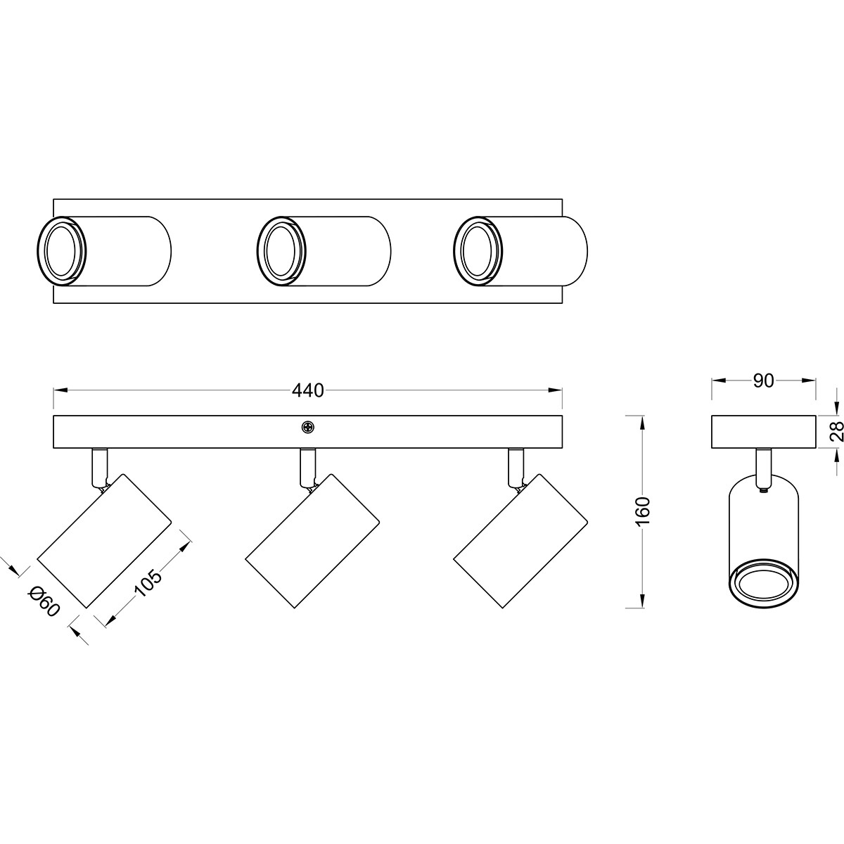 Spot de plafond LED - Trion Milona - Douille GU10 - 3-lumières - Rond - Mat Nickel - Aluminium