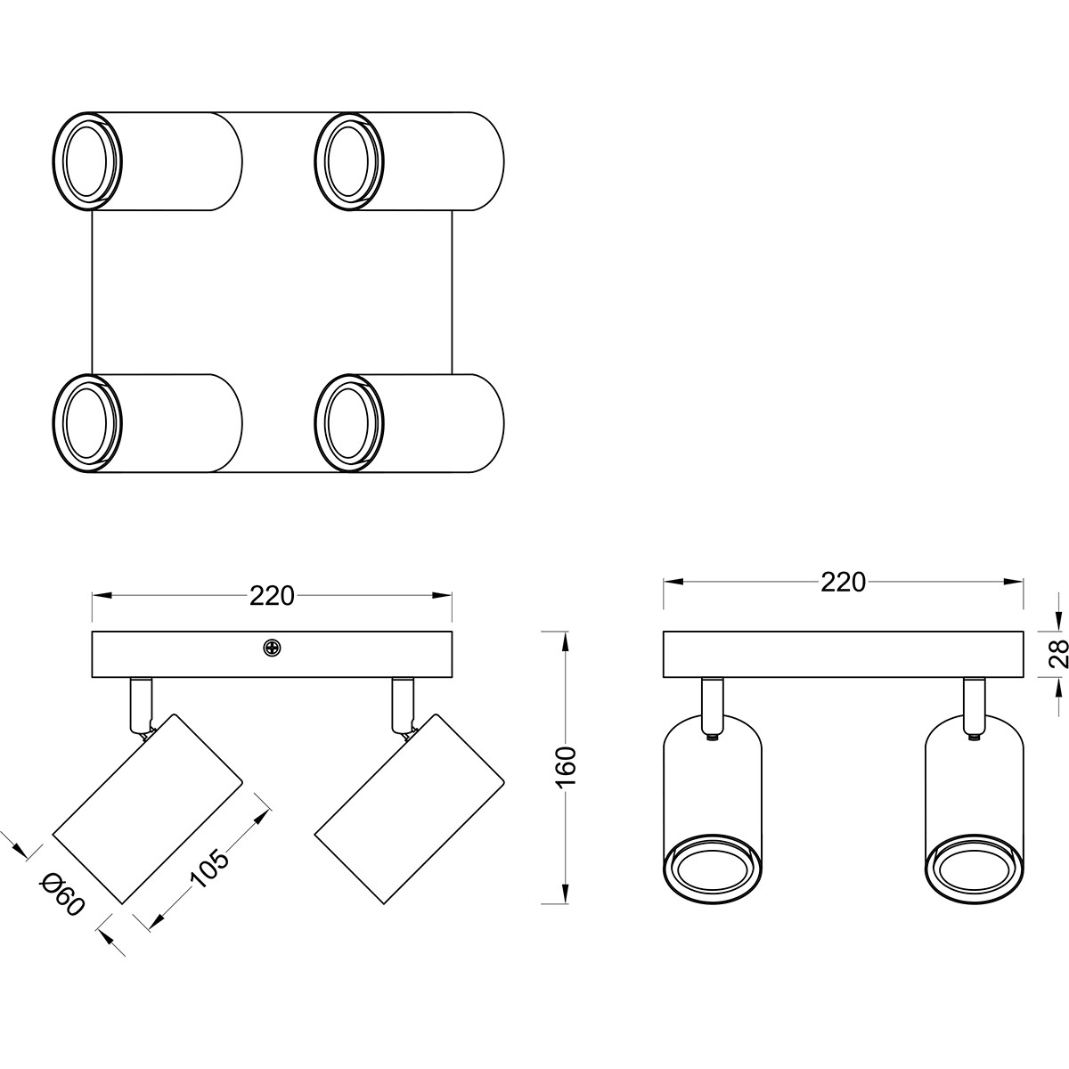 Spot de plafond LED - Trion Milona - Douille GU10 - 4-lumières - Rond - Mat Nickel - Aluminium