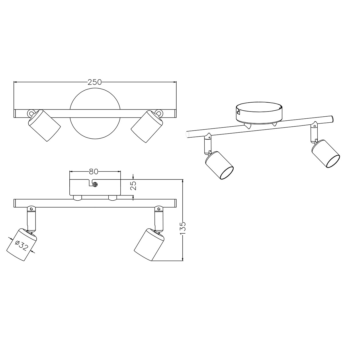 Spot de plafond LED - Trion Pamo - Douille GU10 - 2-lumières - Rond - Mat Titane - Aluminium