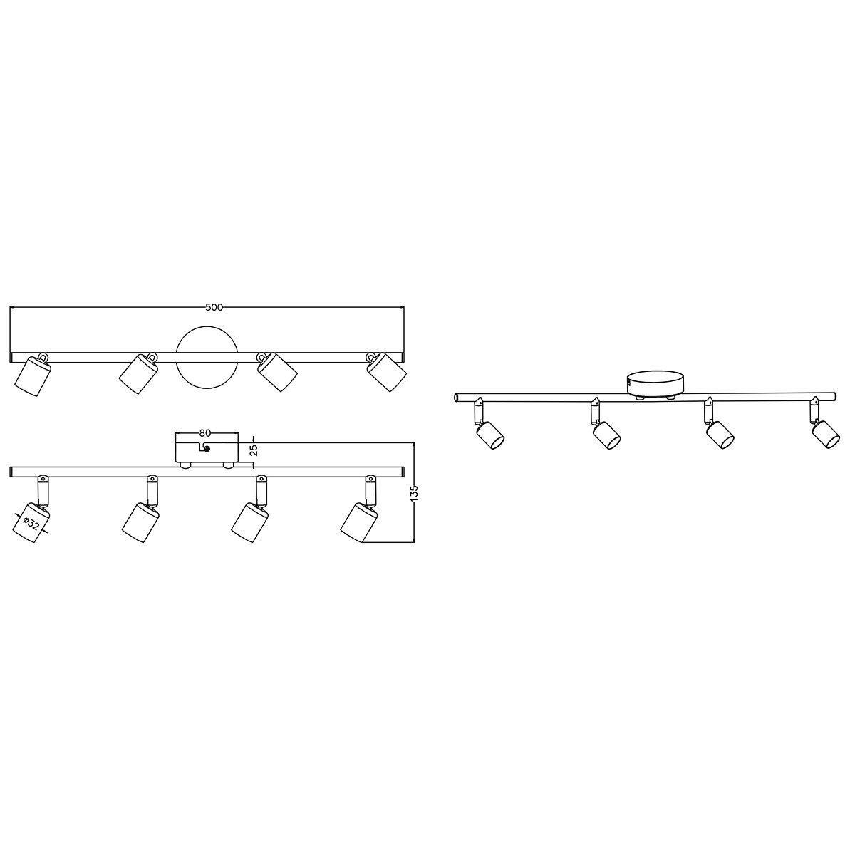 Spot de plafond LED - Trion Pamo - Douille GU10 - 4-lumières - Rectangle - Mat Titane - Aluminium