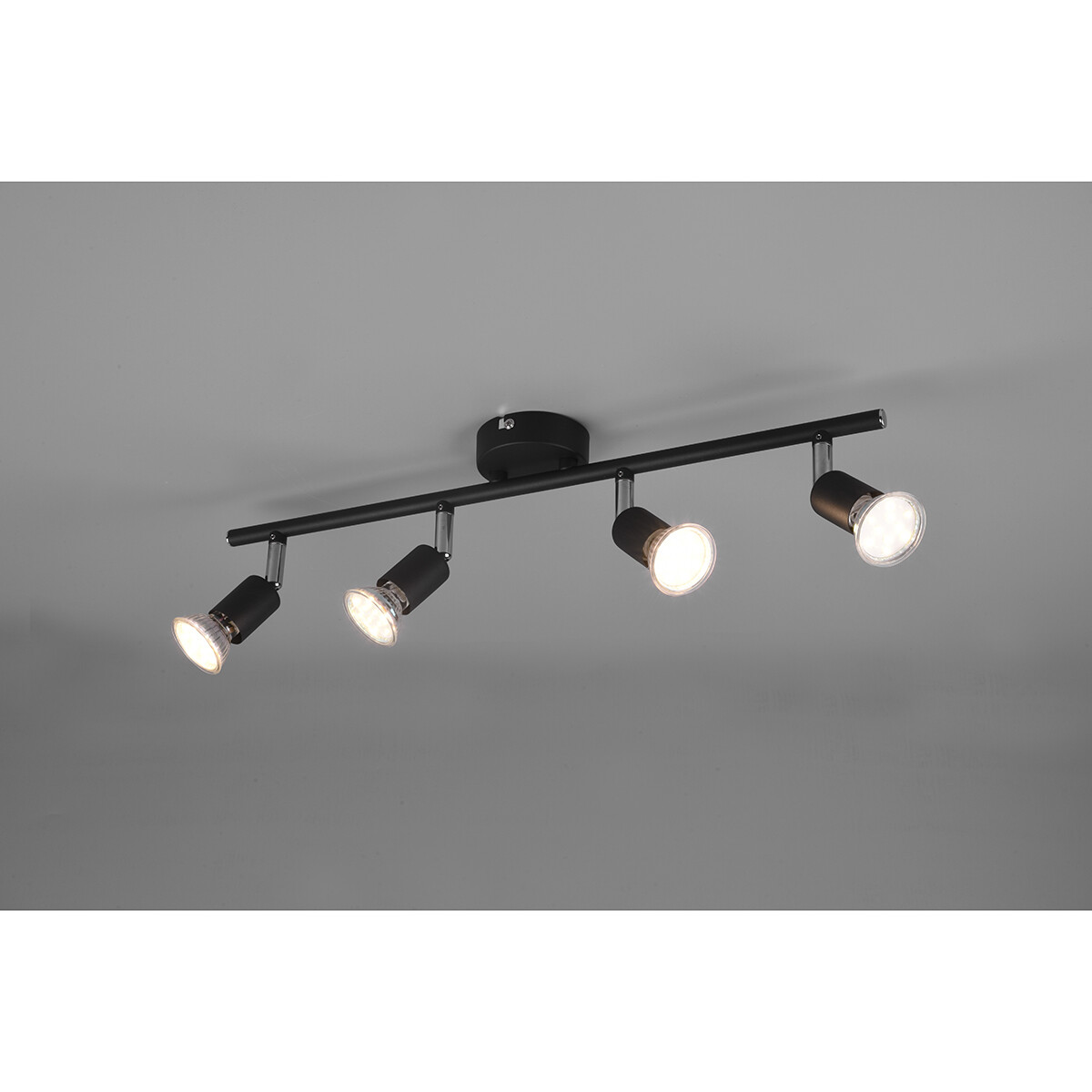 Spot de plafond LED - Trion Pamo - Douille GU10 - 4-lumières - Rond - Mat Noir - Aluminium