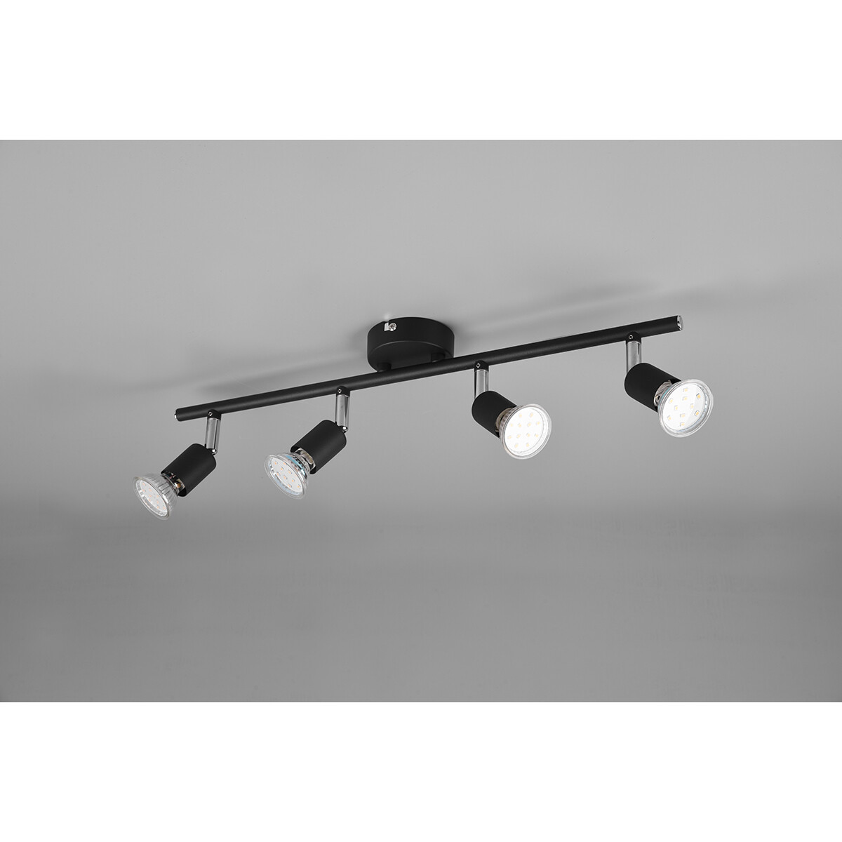 Spot de plafond LED - Trion Pamo - Douille GU10 - 4-lumières - Rond - Mat Noir - Aluminium